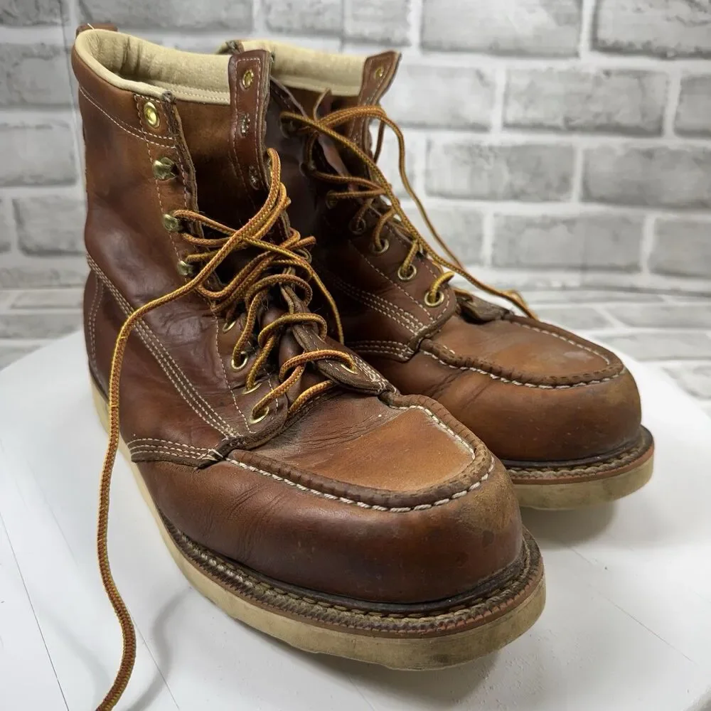 Duluth Trading Co VINTAGE Men's 10 W 6' Moc Toe Brown Leather Made in USA Boots